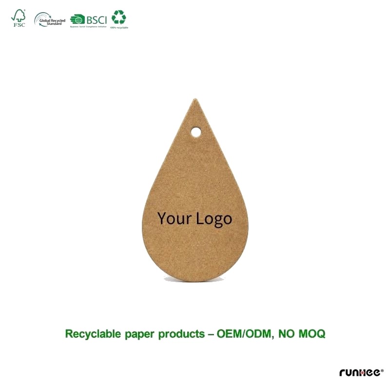 Teardrop Kraft Paper Hang Tag FSC Certified Custom