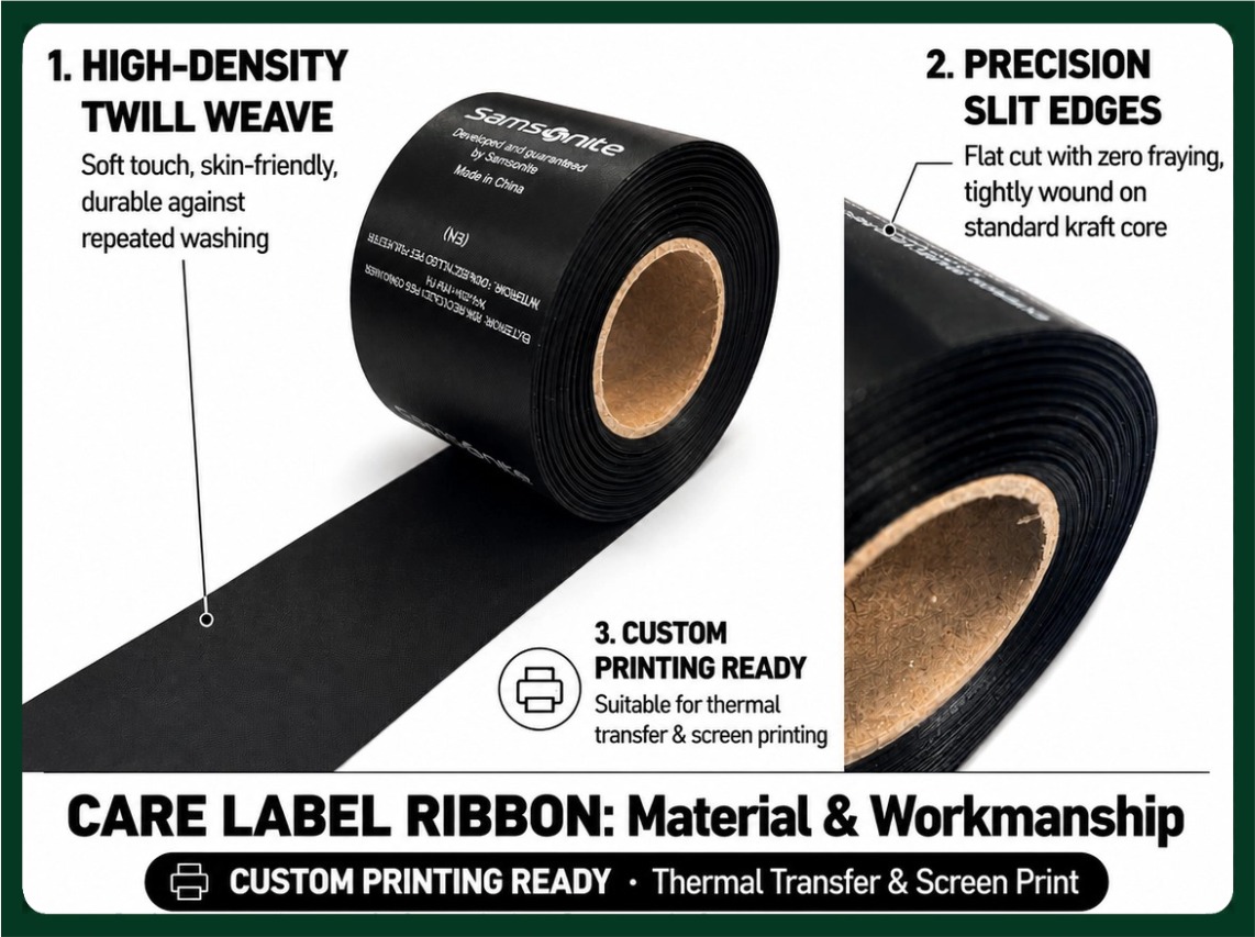 black twill care label ribbon